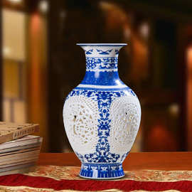 景德镇陶瓷器花瓶摆件镂空瓷现代古典客厅酒柜工艺品家居装饰品