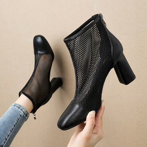 Sexy square head high heel shoes show thin thick heel mesh cool boots versatile back zipper Martin boots