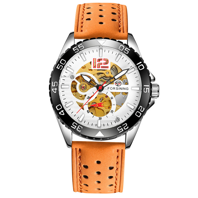 Forsining/fusini hombres correa de cuero reloj de negocios reloj mecánico automático casual reloj hueco 8180