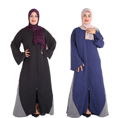 Muslim Dress Cross border factory new pattern Africa Arab lady Large Mosaic zipper Pearl Cardigan