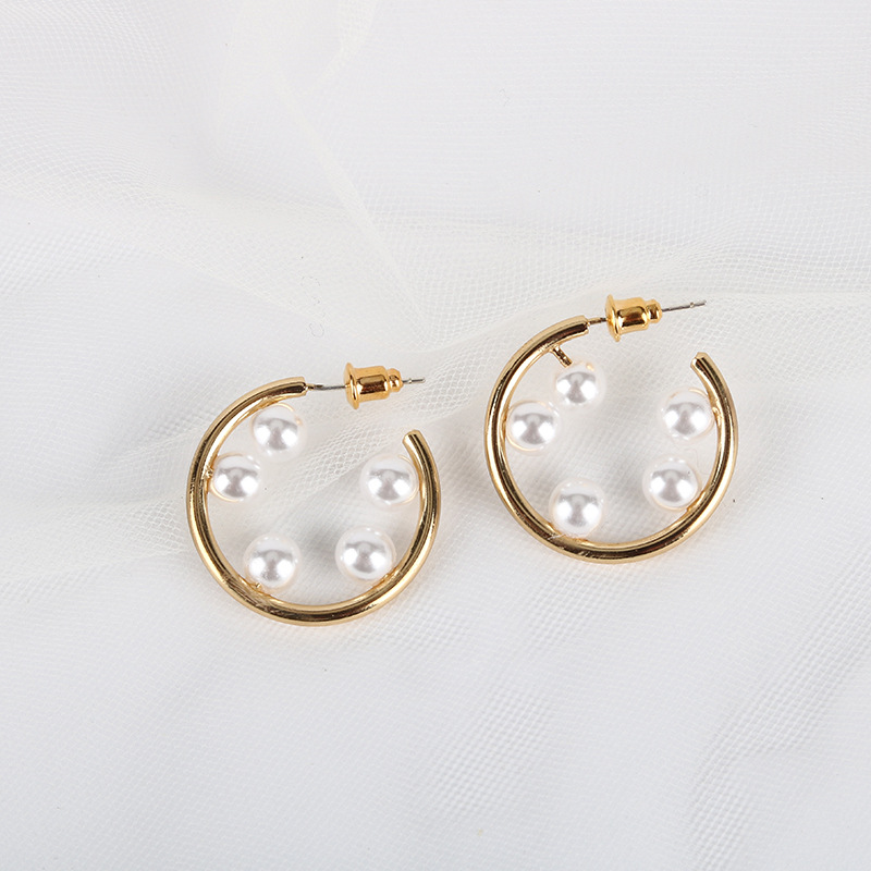 Exaggerated Temperament Pearl Earrings 18k Real Gold Plating S925 Silver Needle Ring Earrings Wholesale Nihaojewelry display picture 5