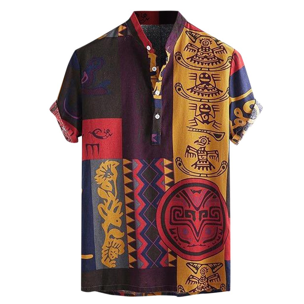 Polo da uomo ForMen 2020, manica corta, stampata, stile etnico, con bottoni larghi, stile europeo e americano, estivo transfrontaliero_voghion.com