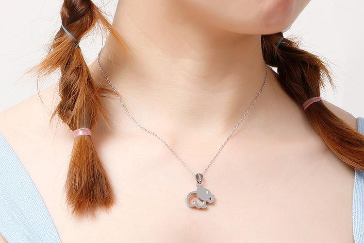 Simple Stainless Steel Hollow Elephant Necklace Earrings Set Wholesale display picture 6