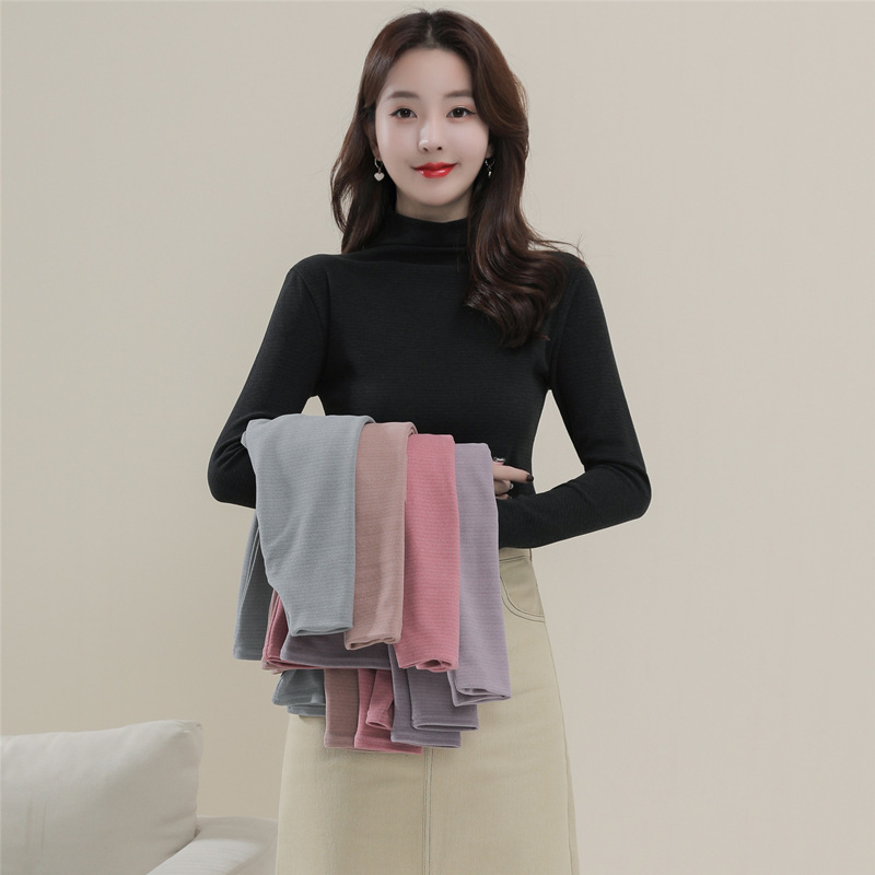 纯色阳离子打底衫正品秋冬半高领韩版德绒保暖上衣女加绒加厚T恤|ru