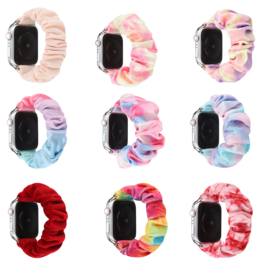 Suitable for Apple Watch iwatch2/3/4/5 strap 6 generation large intestine ring flannel SE hair band strap rendering personality