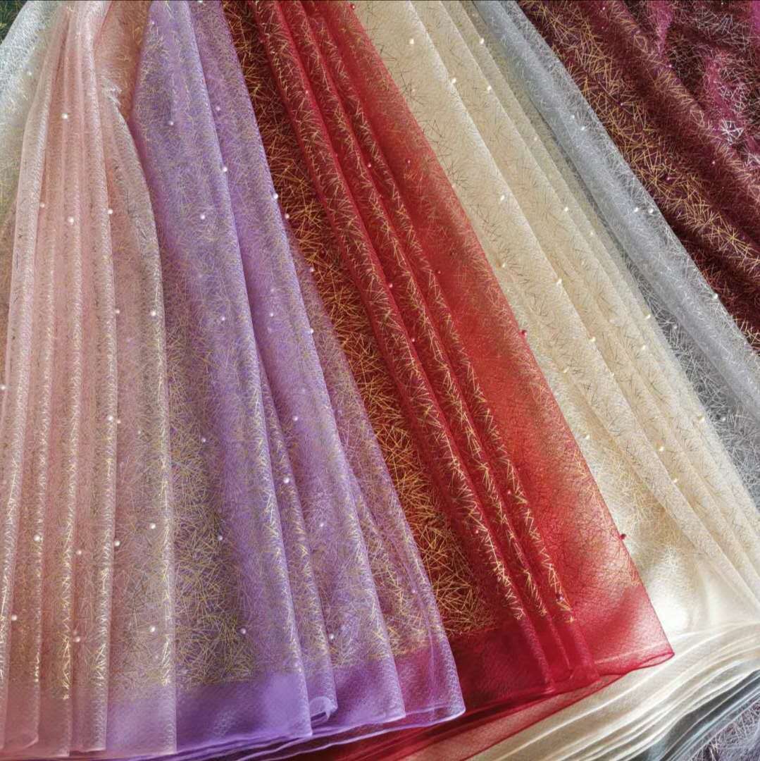 【厂家直销】新款钻石网底布密交叉条子烫金烫银 加近色钉珠 现货