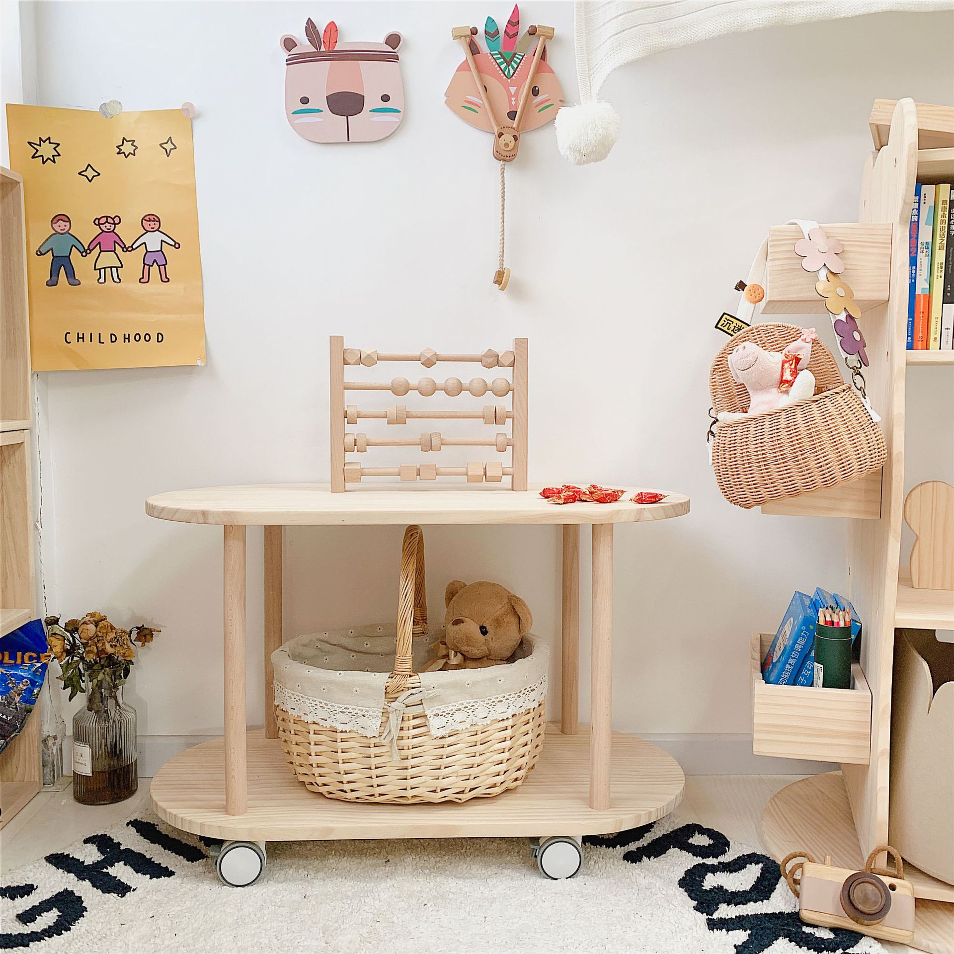 Parent-child Restaurant Japanese Korean Style Children's Room Corner Dining Cart Coffee Table Bedside Table Multi-layer Trolley Storage Rack All Solid Wood