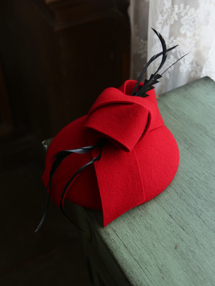 Frau Elegant Einfarbig Flache Traufen Fedora-Hut Fascinator Hut display picture 6