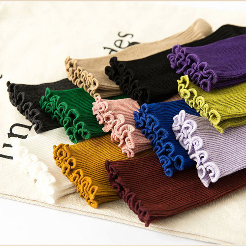 Duidui Socks Women's Japanese Spring and Autumn Long Socks Women's Socks Solid Color Double Needle Fungus Trim Retro Socks Set Women's Long Cotton Socks Wholesale