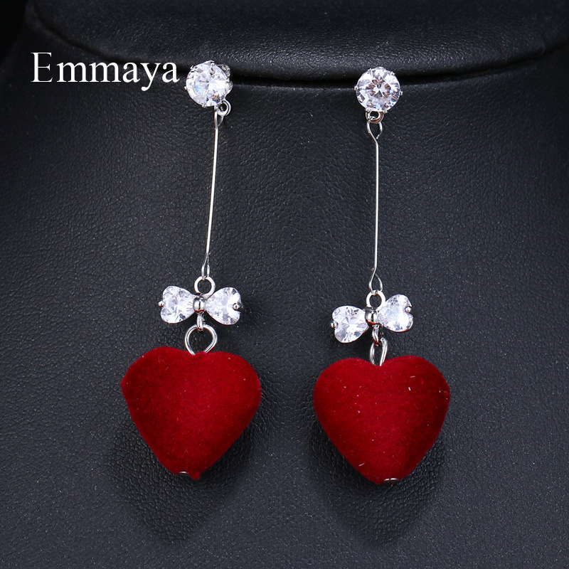Fashionable long universal earrings with zircon with bow heart…