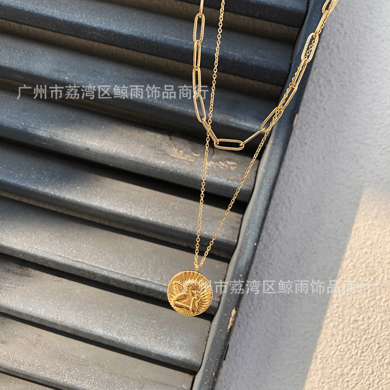 12g Weight Vacuum Plating Gold Plating Process 18K Gold Plated Plating Material 304 Stainless Steel Pendant Material Necklace Classification 304 Stainless Steel Chain Material 304 Stainless Steel Material Angel Pattern Women'S Gender Fashion Style Gold Color Wholesale Jewelry Fashion Angel 304 Stainless Steel 18K Gold Plated Necklace 8