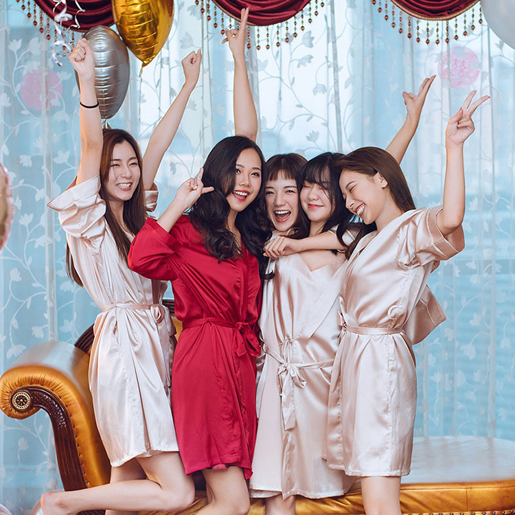Bride Bridesmaids Morning Gown Wedding Custom Makeup Birthday Girlfriend Party Silk Lie Red Pajamas Wedding Pajamas