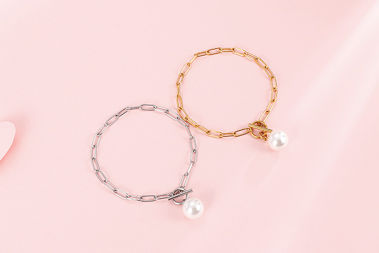 new stainless steel square chain pearl necklace bracelet set wholesale Nihaojewelry