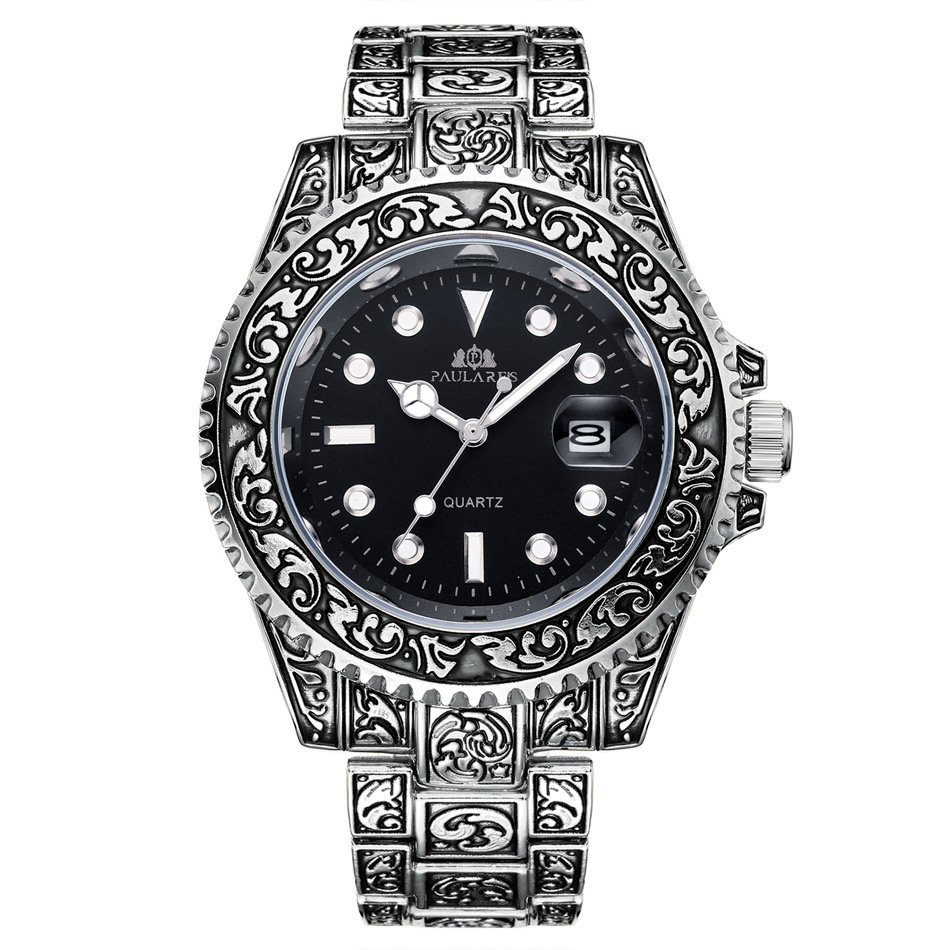 Montre homme à quartz sculptée avec calendrier fantôme d'eau lumineuse MONTRE À QUARTZ_voghion.com