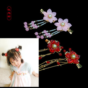 chinese hanfu hair accessory for girls Exquisite retro Chinese children Chinese hanfu headdress colored glaze flower hairpin step shake suliu pair clip ancient baby accessories