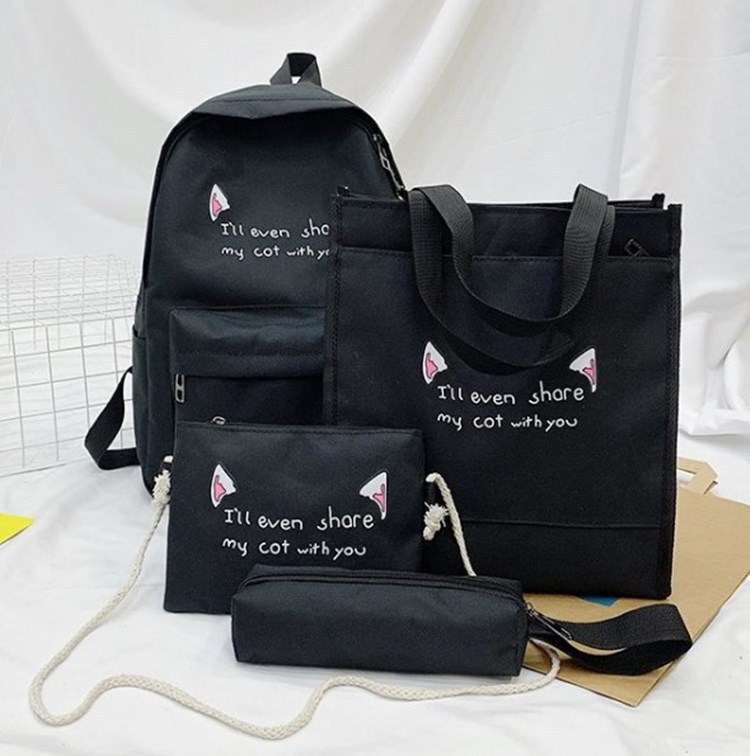 2020 nuevo contraste de color de cuatro piezas de gran capacidad mochila de moda estudiante bolso de mujer bolso de la computadora