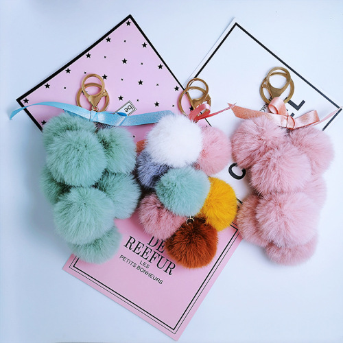 New creative grape bunch keychain Rex rabbit plush bow key pendant fresh heart bag accessories wholesale