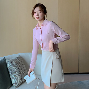 2020年韩版新品春季百搭休闲修身打底衫流行大码显瘦纯色长袖衬衫