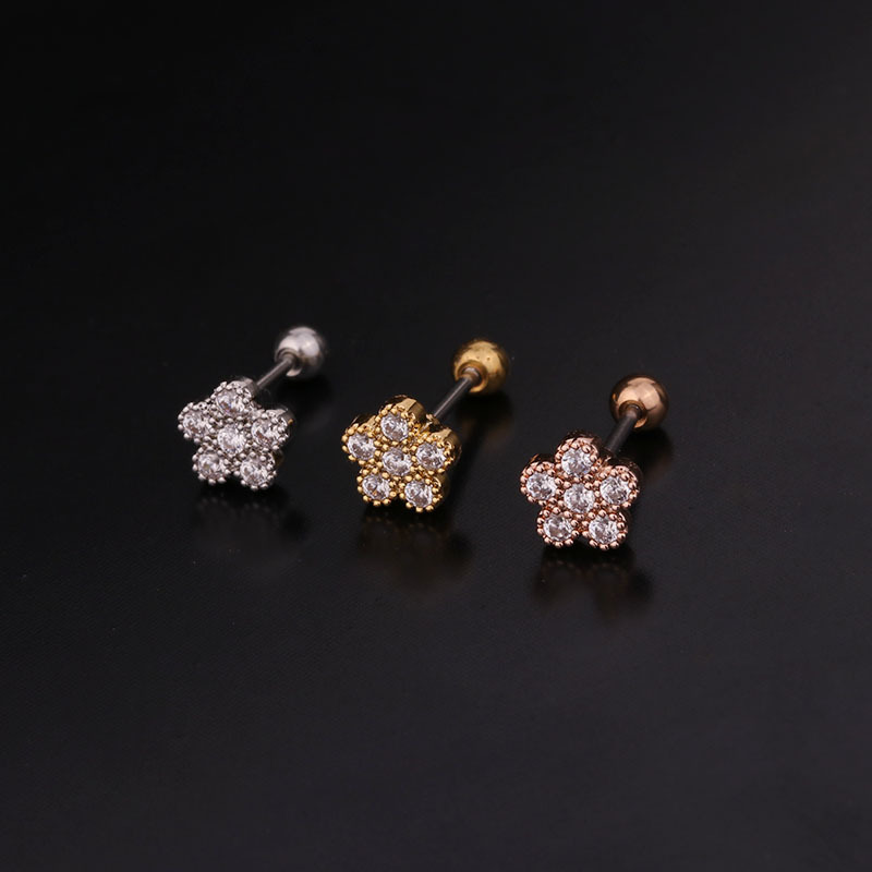 Ear Cartilage Rings & Studs Flower 316 Stainless Steel  Copper Inlaid Zircon display picture 2