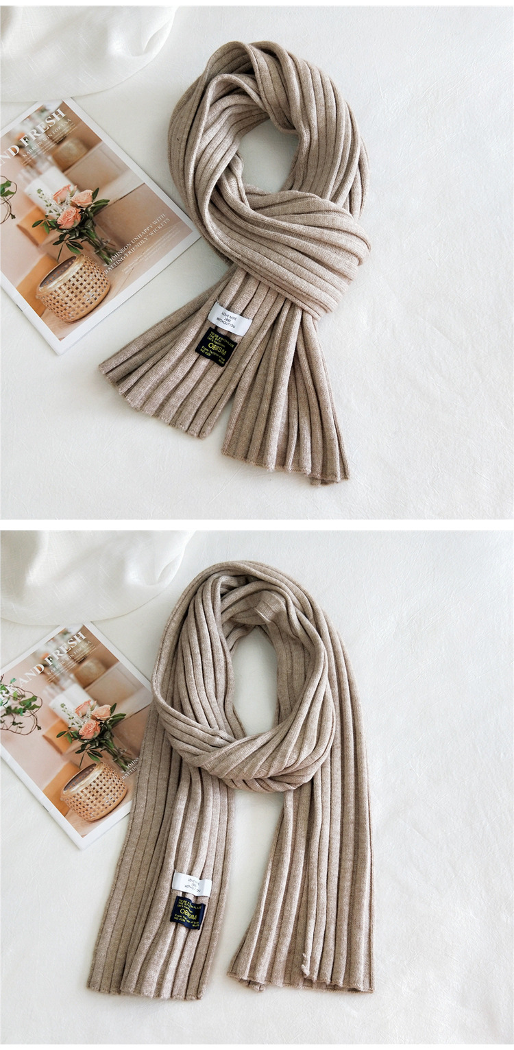 Korean Striped Solid Color Wool Knitted Warm Scarf display picture 6
