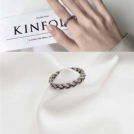 时尚复古做旧古银麻花指环INS韩版个性女款扭纹戒指饰品厂家批发