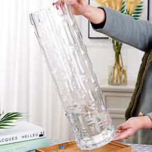 輕奢大落地玻璃花瓶透明擺件富貴竹水養水培直筒家用客廳插花裝飾