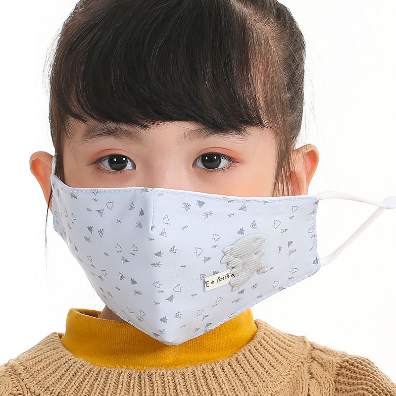 新款兒童卡通恐龍粘花口罩秋冬季保暖立體折疊加厚男女寶寶口罩
