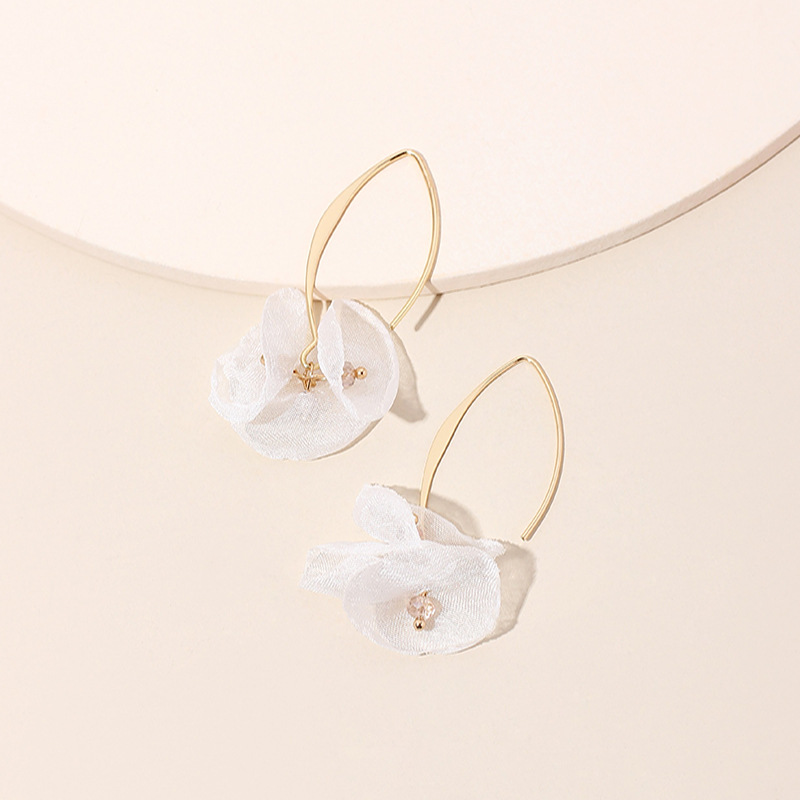 4g Weight Earrings Classification Housewarming, Anniversary, Business, Wedding, Travel, Birthday, Festival Occasion Alloy Material Flower Pattern Women'S Gender Sweet Style Rose Red, White, Beige, Pink, Red, Green, Blue, Yellow, Black Color Korean Summer New Lace Mesh Flower Earrings Color Petal Earrings Wholesale Nihaojewelry 12