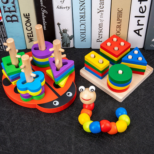 Baby and Toddler Eight-Tone Hand Percussion Bead Stringing Worm Rainbow Tower Fishing Early Education Benefit Intelligence Wooden Toy