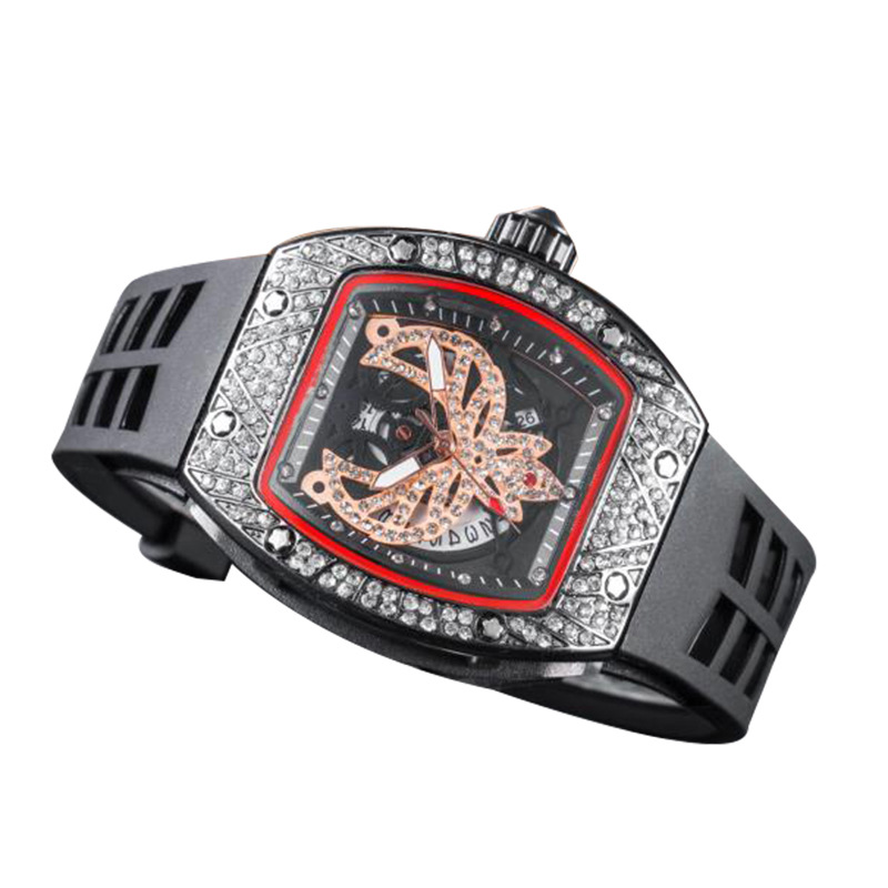 Orologio al quarzo da uomo con quadrante floreale e teschio_voghion.com