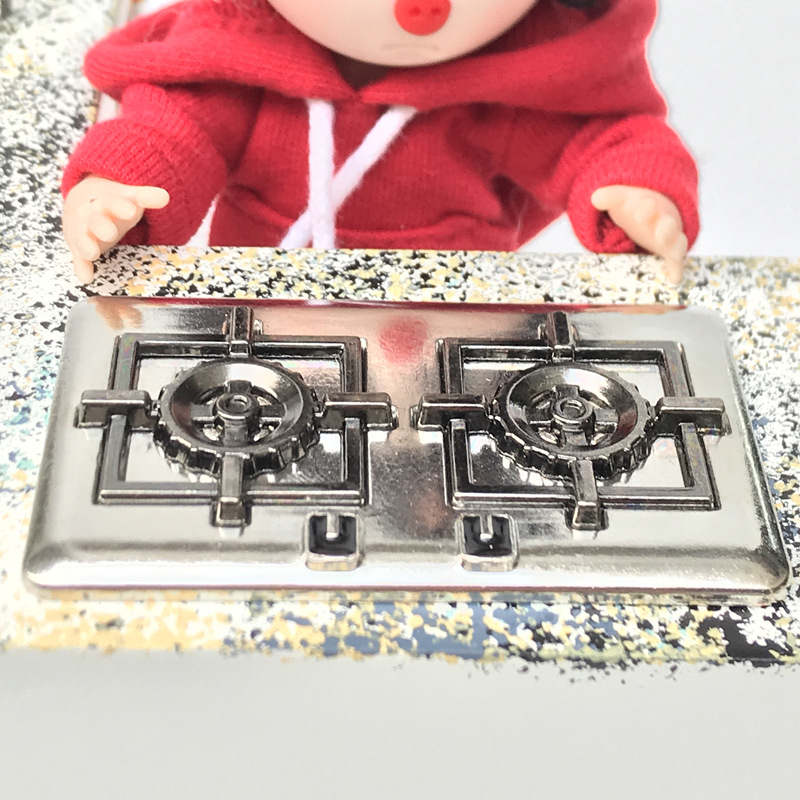 1:12 Dollhouse GSC mini escena de la cocina 12 Puntos 8 puntos accesorios OB11 plata estufa de gas de metal doble estufa