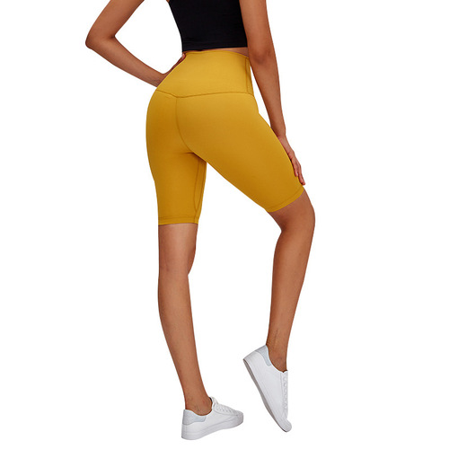 New double-sided brocade skin-friendly nude fitness pants high-waisted peach-butt five-point tight yoga shorts