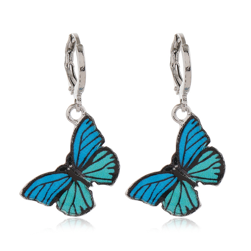 Moda Retro Ins Coloreado Mariposa Gota Aceite 3 Piezas Pendientes Japón Y Corea Del Sur Personalidad Fresca Temperamento Salvaje Conjunto Pendientes display picture 2