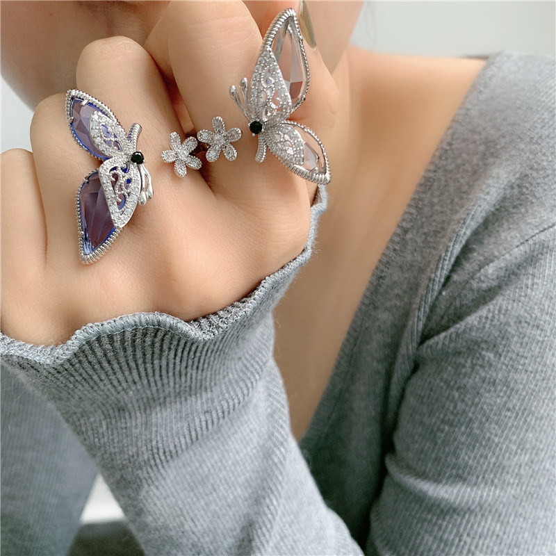 Flash Diamond Rhinestone Butterfly Zircon Open Ring display picture 14