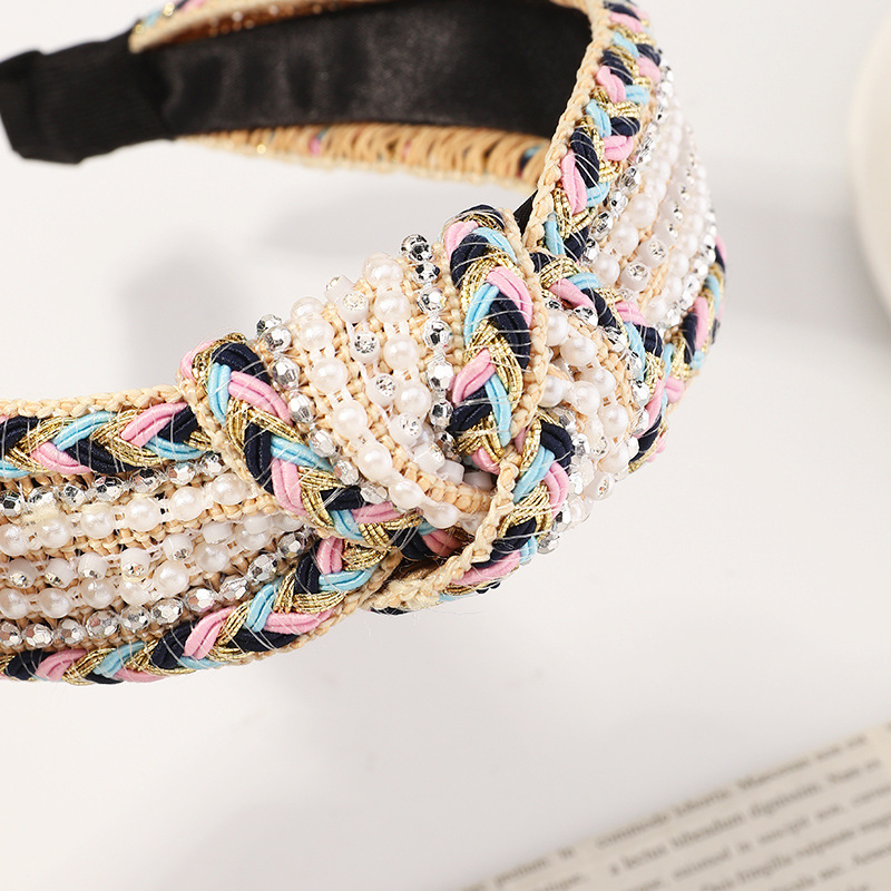 New  Braided Pearl  Multi-color Knotted Hand-woven  Headband display picture 4