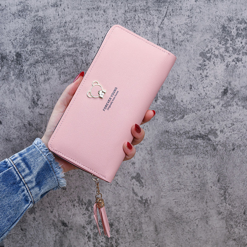 2020 New Tri-fold Long Wallet Women's Clutch Women's Fashion Korean Style Bear Zipper Wallet Bag Wallet