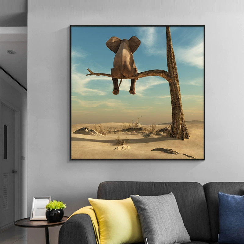 曼落 Foreign trade hot style interesting baby elephant painting on the tree for children's room poster print decoration