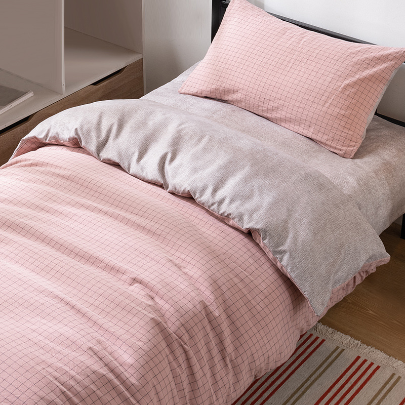 网红款日式水洗棉三件套被套被单床上用品学生宿舍3被子床单人|ru