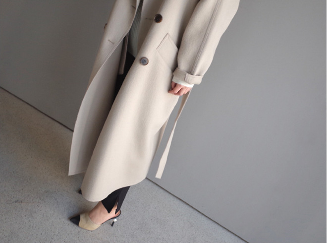 "Gabardina oversize de lana para mujer – Largo hasta la rodilla, corte holgado con cinturón, prenda esencial de otoño de inspiración coreana"_voghion.com