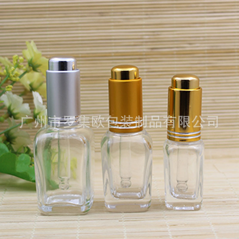 10/20/30ml透明方形精油瓶化妆品玻璃滴管瓶哑银线按压瓶现货批发