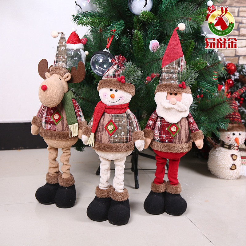 圣诞节小号雪花格子布公仔摆件 创意圣诞老人雪人橱窗装饰品