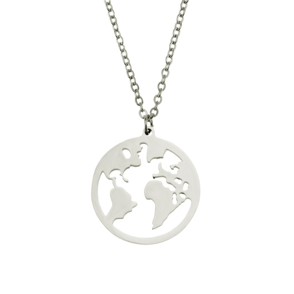 Fashion Geometric Stainless Steel World Map Pendant Glossy Three-dimensional Creative Necklace display picture 2