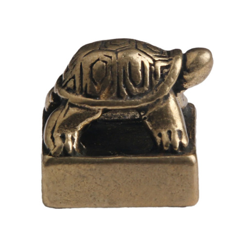 Brass old anti-ancient turtle seal seal carving flat bottom student seal craft gift desktop decoration study seal