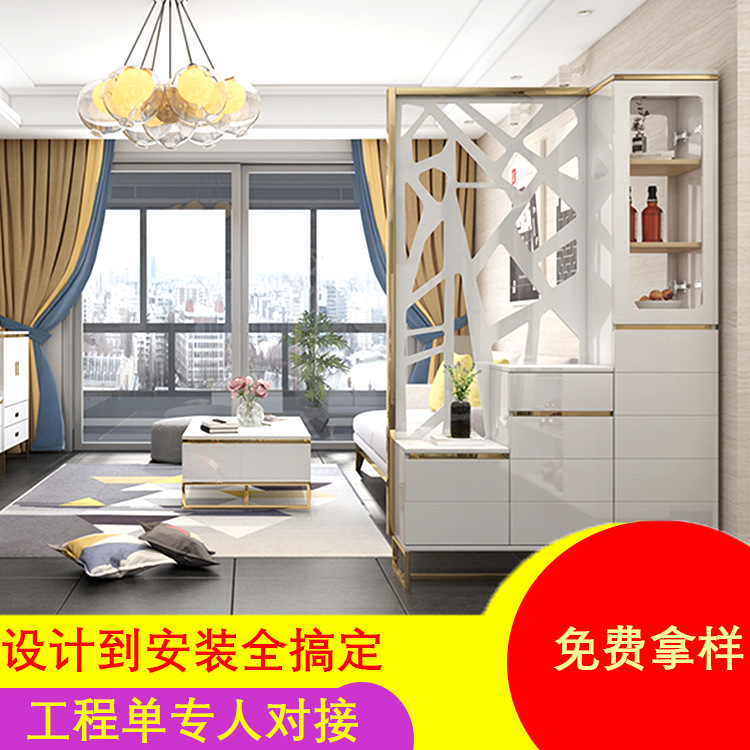 轻奢入门柜 玄关柜 装饰柜 现代简约客厅不锈钢屏风隔断储物柜|ms