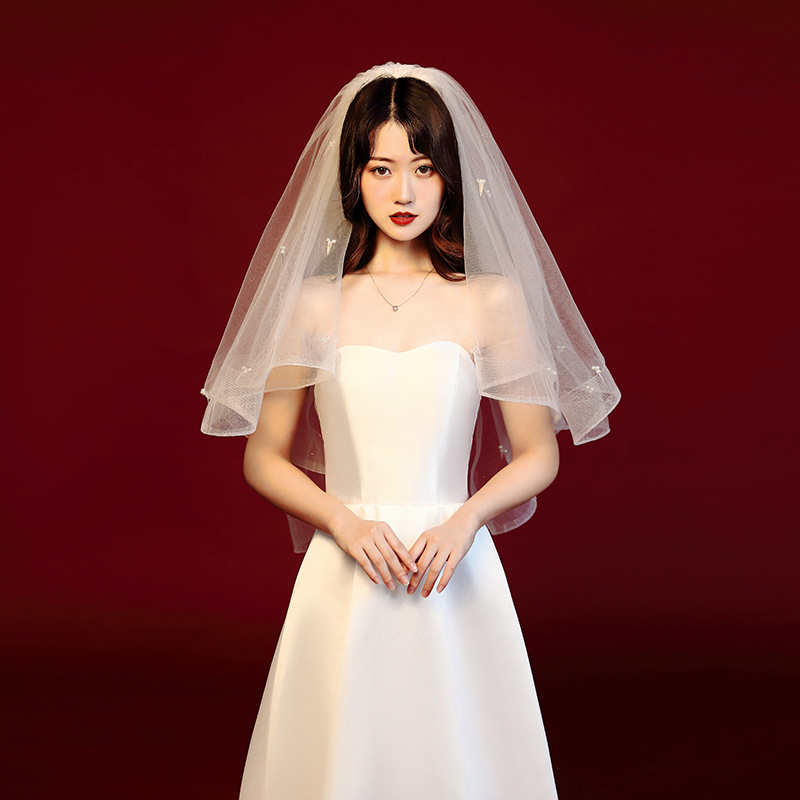 Korean -style bride's veil female super immortal double -layer style…