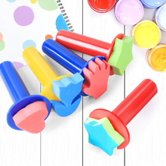 Cross-border children's painting sponge seal brush plastic handle educational sponge painting brush DIY graffiti pattern sponge seal