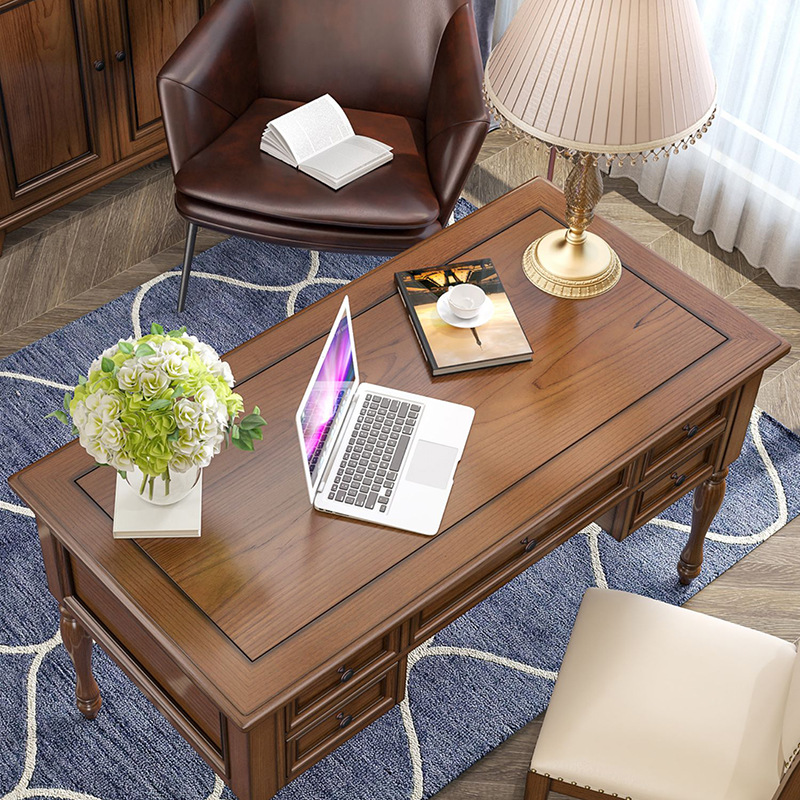 美式电脑学习桌组合办公桌家庭白蜡木卧室家具梳妆桌化妆台家用