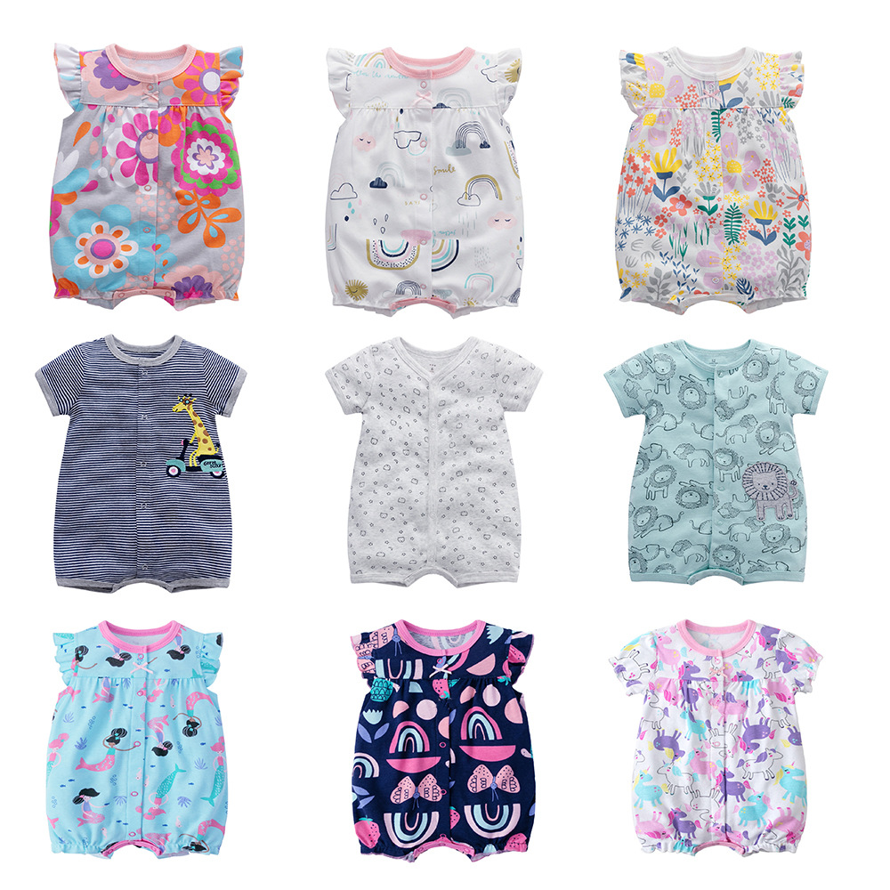 厂家直销婴儿连体衣夏季纯棉宝宝哈衣爆款全棉短袖爬服婴儿童装