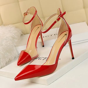 Fashionable thin heel super high heel patent leather shallow mouth pointed sexy nightclub sandals