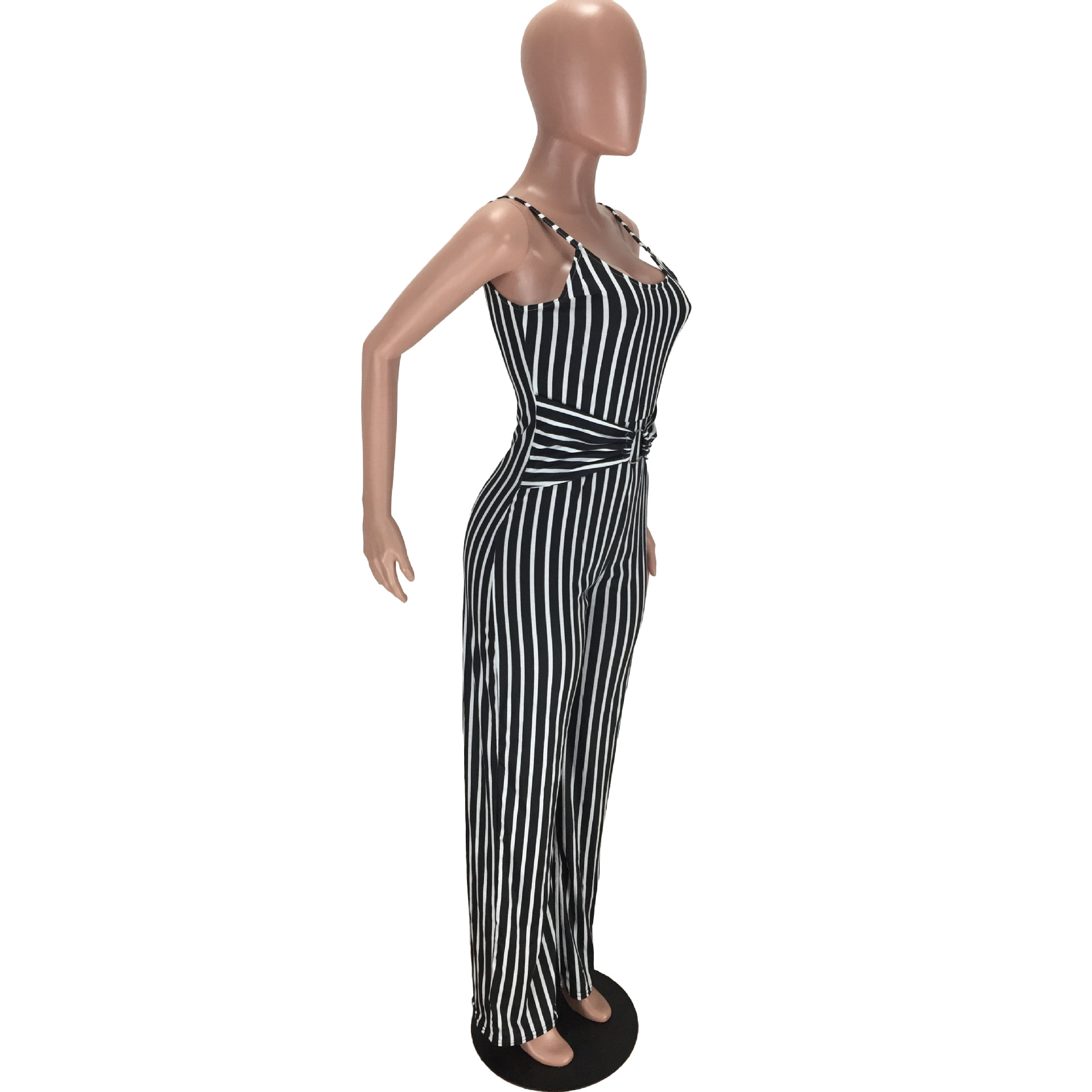 Striped printed suspender jumpsuit NSFZ62374